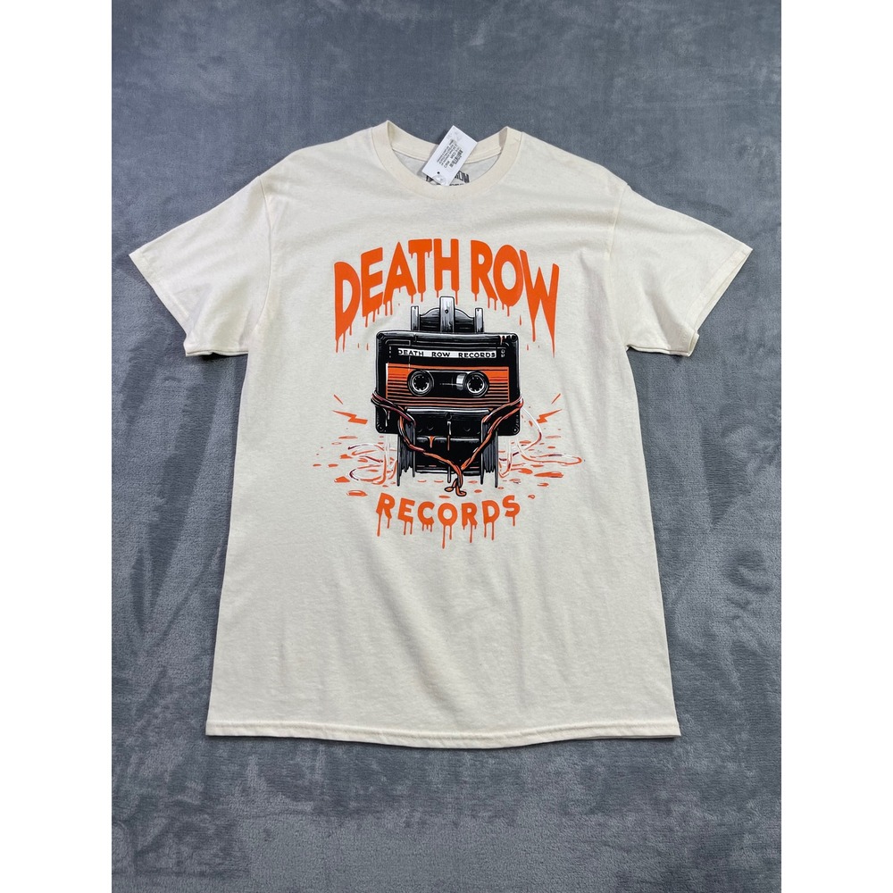 Death Row Records Men Graphic T-Shirt Cream Orange Cassette Tape Size Medium NEW
